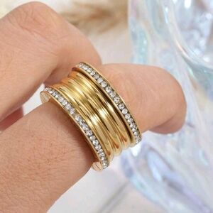 Elegant Gold and Silver Women's Ring with Sparkling Accents